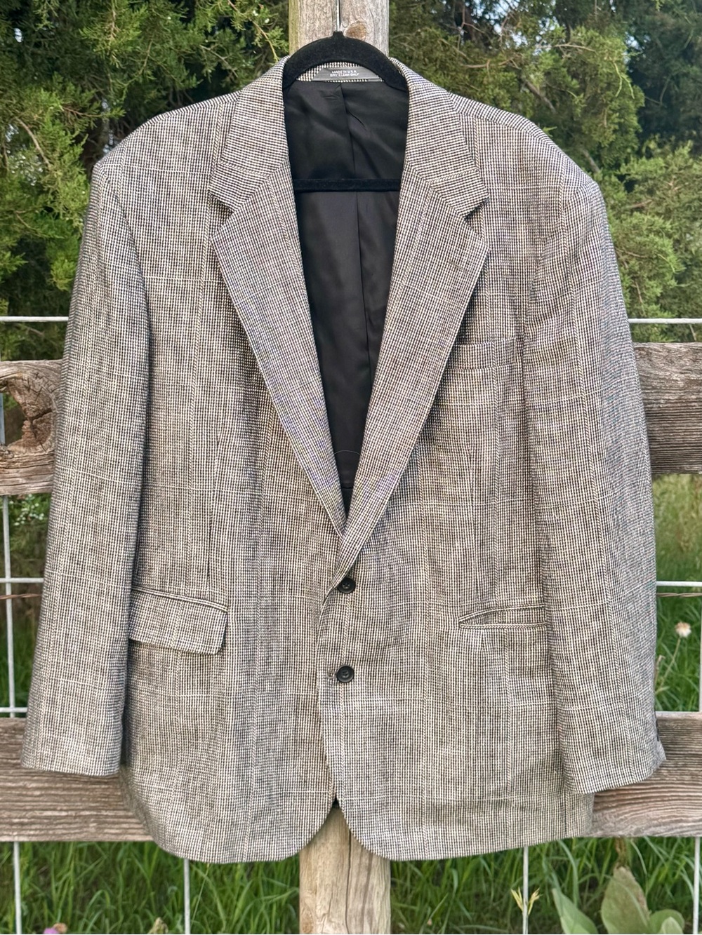 Haggar Imperial Mens Sport Coat Blazer‎ Windowpane Check Gray Black USA